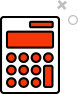 Red calculator icon with close button.