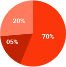 Pie chart showing percentages: 70%, 20%, 5%