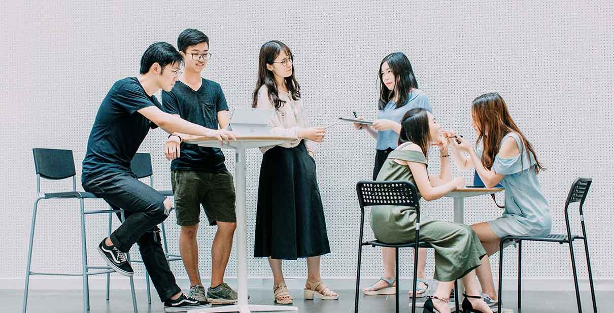 Group of young people in casual clothes.