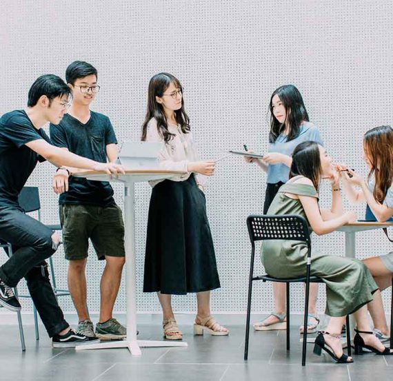 Group of young people in casual clothes.