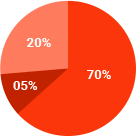 Pie chart showing data split: 70%, 20%, 5%